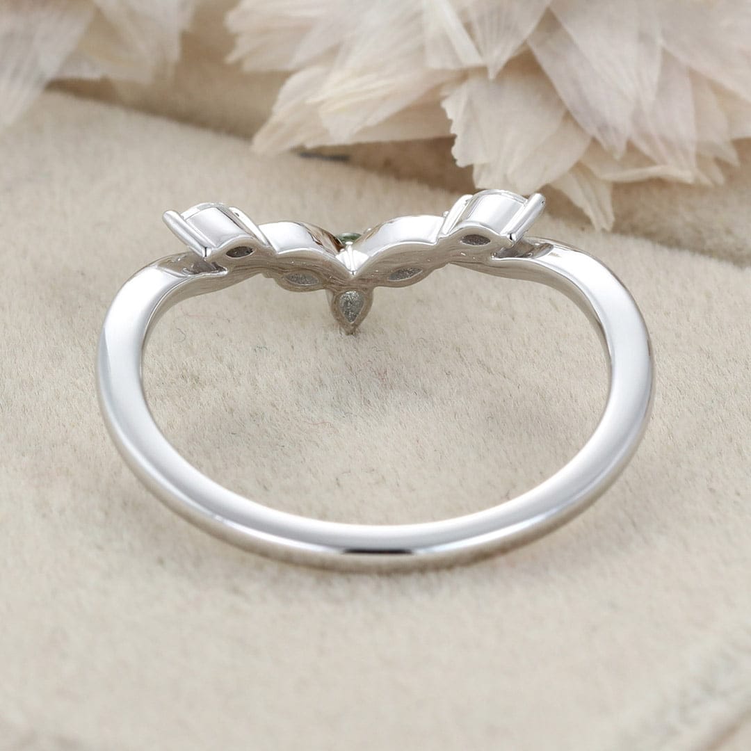 Vintage Lab Montana Sapphire Wedding Band Unique White Gold Wedding Bridal Ring Marquise Curved Wedding Ring Promise Ring