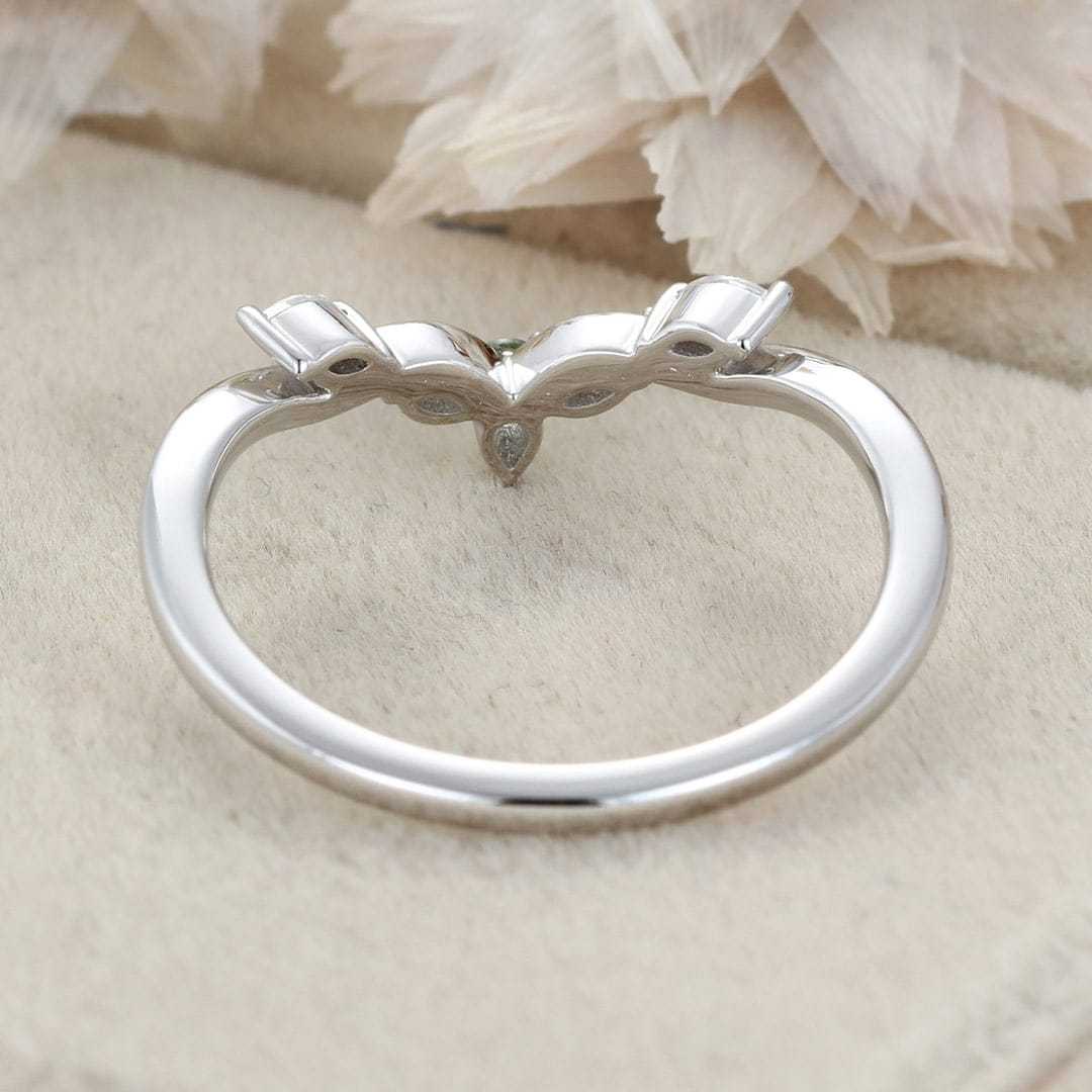 Vintage Lab Montana Sapphire Wedding Band Unique White Gold Wedding Bridal Ring Marquise Curved Wedding Ring Promise Ring