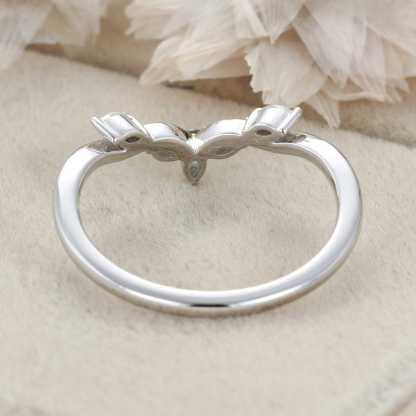 Vintage Lab Montana Sapphire Wedding Band Unique White Gold Wedding Bridal Ring Marquise Curved Wedding Ring Promise Ring