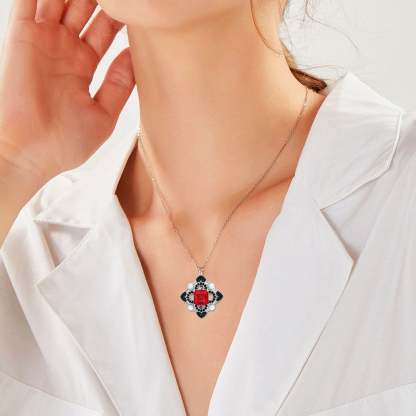Vintage Lab Ruby Octagon Shape Brooch Pearl 14K Solid Gold Brooch Unique Multi Halo Pendant