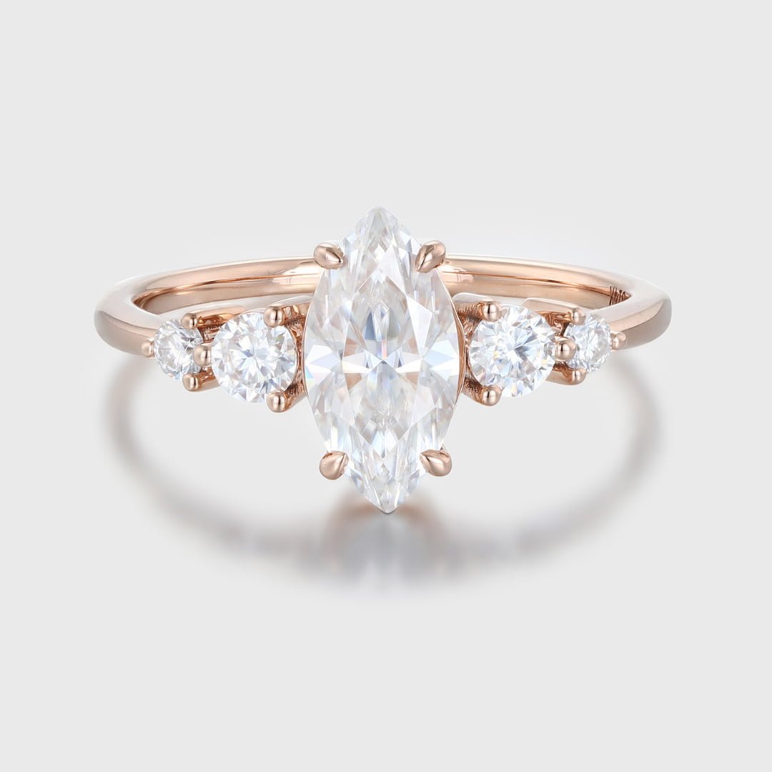 1 Carat Marquise Cut Moissanite Engagement Ring In 14K Rose Gold