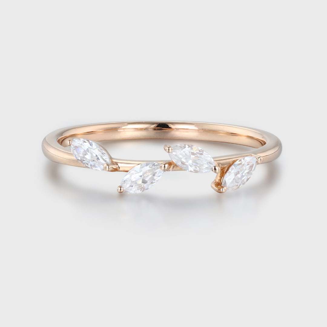 Vintage Marquise Moissanite wedding band Unique Rose gold diamond wedding band Women Delicate Dainty Stacking Bridal Jewelry Anniversary