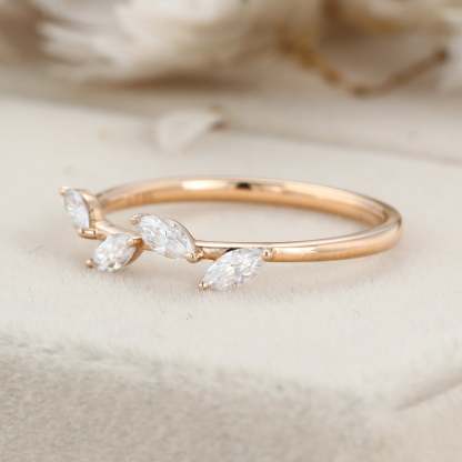 Vintage Marquise Moissanite wedding band Unique Rose gold diamond wedding band Women Delicate Dainty Stacking Bridal Jewelry Anniversary