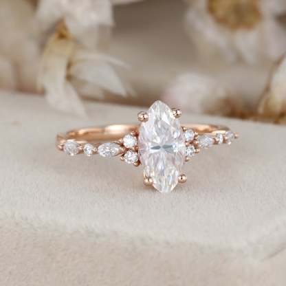 1 Carat Marquise Cut Moissanite Cluster Engagement Ring In 14K Rose Gold