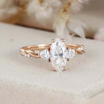 1 Carat Marquise Cut Moissanite Cluster Twist Engagement Ring In 14k Rose Gold