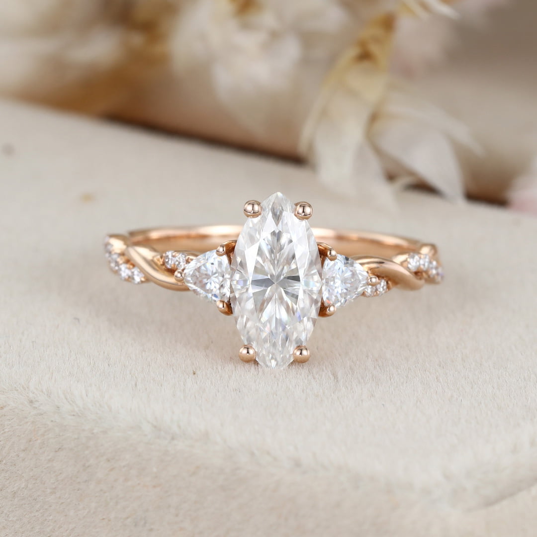 1 Carat Marquise Cut Moissanite Cluster Twist Engagement Ring In 14k Rose Gold