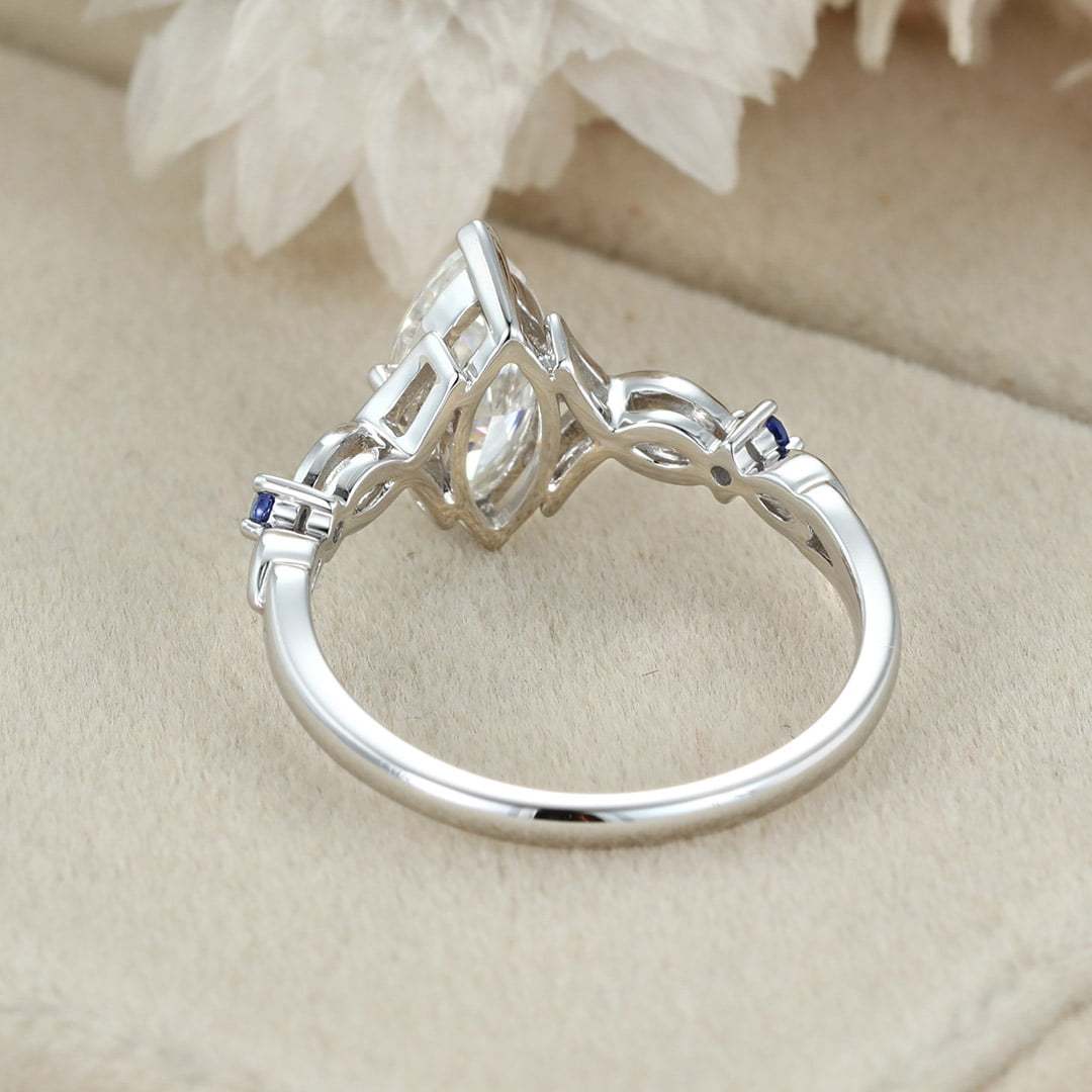 Vintage Marquise moissanite engagement ring art deco Sapphire engagement ring unique White gold engagement ring Bridal Promise Anniversary