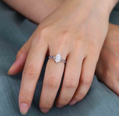 Vintage Marquise moissanite engagement ring art deco Sapphire engagement ring unique White gold engagement ring Bridal Promise Anniversary