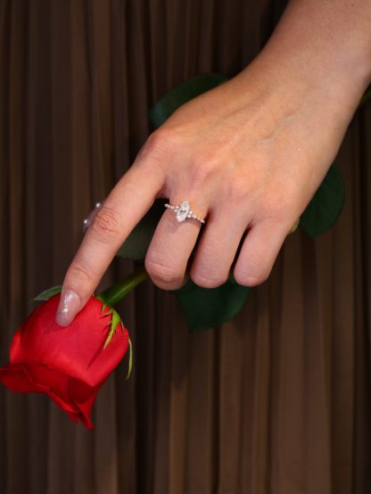 1 Carat Marquise Cut Moissanite Cluster Engagement Ring In 14K Rose Gold