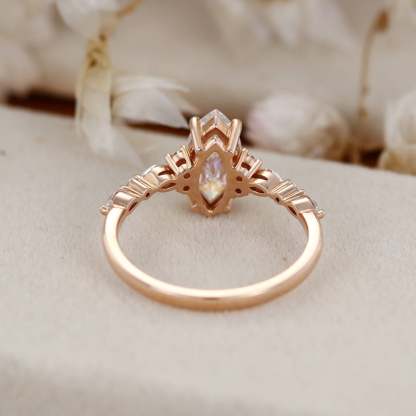 1 Carat Marquise Cut Moissanite Cluster Engagement Ring In 14K Rose Gold