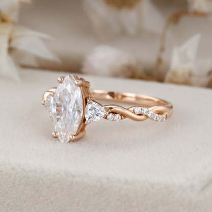 1 Carat Marquise Cut Moissanite Cluster Twist Engagement Ring In 14k Rose Gold