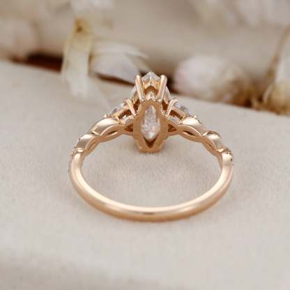 1 Carat Marquise Cut Moissanite Cluster Twist Engagement Ring In 14k Rose Gold
