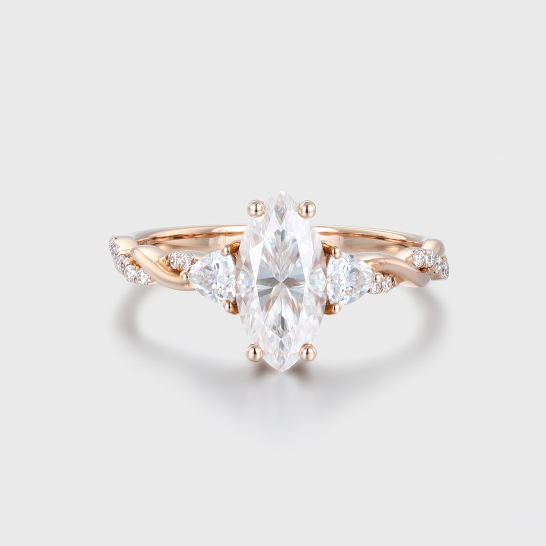  1ct Marquise Moissanite Cluster Twist Engagement Ring In 14k Rose Gold