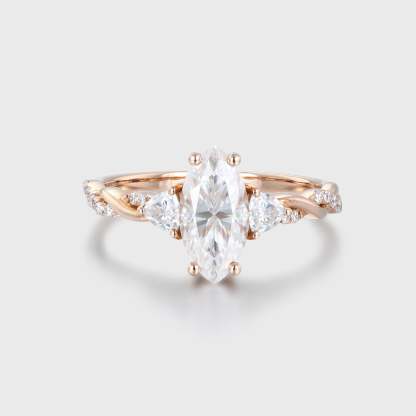  1ct Marquise Moissanite Cluster Twist Engagement Ring In 14k Rose Gold