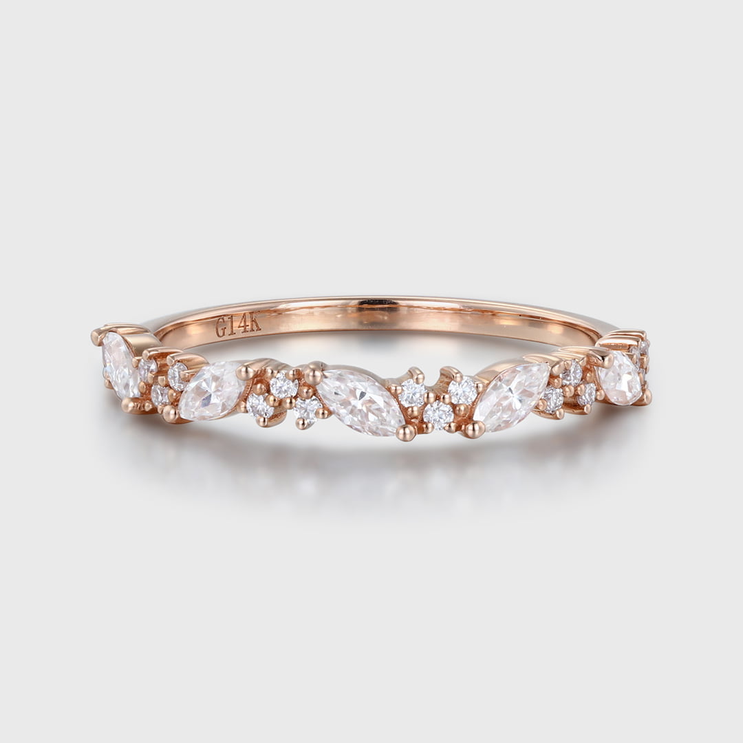 Half Eternity Rose Gold Moissanite Wedding Band Women Ring