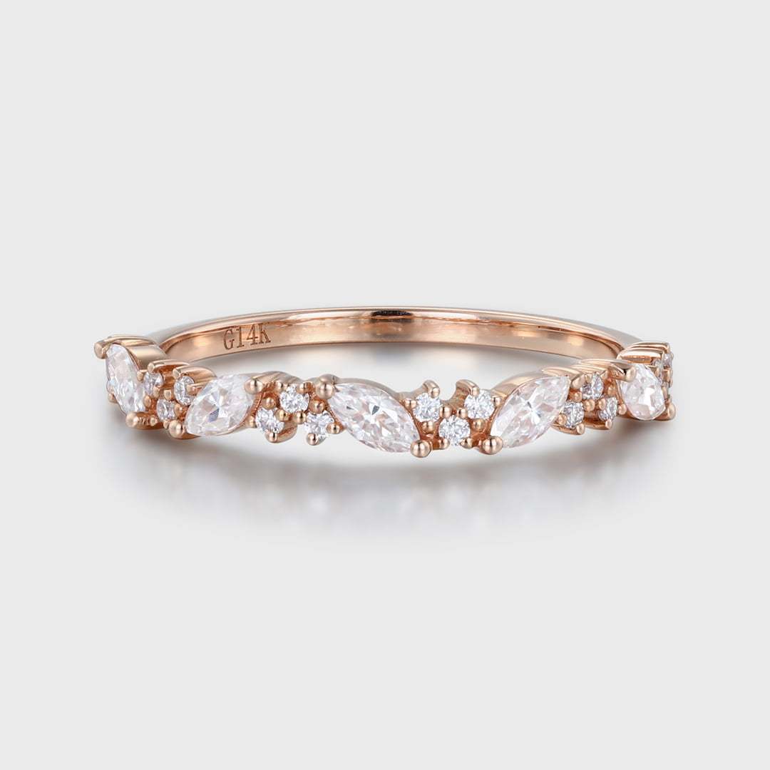 Half Eternity Rose Gold Moissanite Wedding Band Women Ring