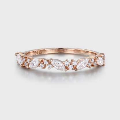 Half Eternity Rose Gold Moissanite Wedding Band Women Ring