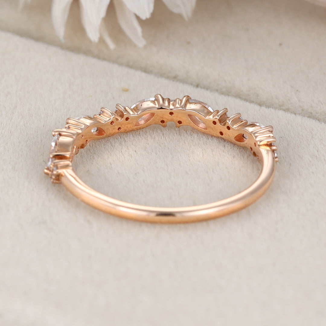 Vintage Matching Unique Bridal Stacking Promise women ring Rose gold wedding band women half eternity Marquise Moissanite wedding band