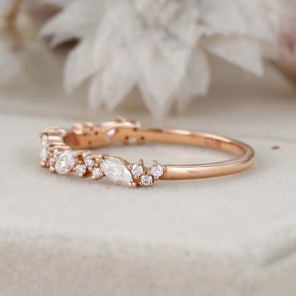 Vintage Matching Unique Bridal Stacking Promise women ring Rose gold wedding band women half eternity Marquise Moissanite wedding band