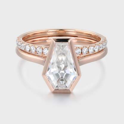Vintage Moissanite Bridal Set Hidden Halo Coffin Cut 1.8CT Moissanite Ring Multi-Stone Matching Rings Diamond Wedding Ring Rose Gold Ring
