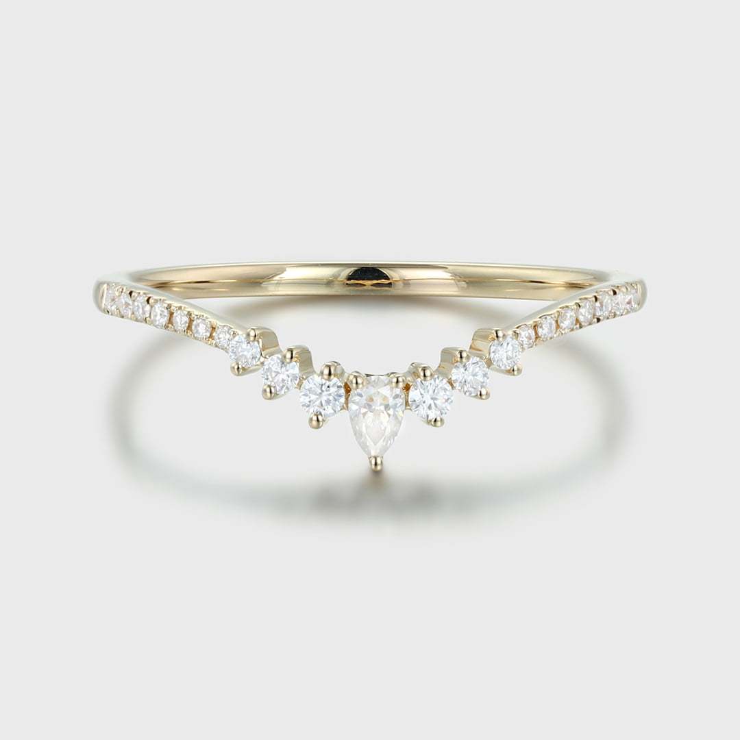 Vintage Moissanite Curved Wedding Band Yellow gold Diamond Wedding band unique wedding band stacking Matching promise ring Anniversary gift