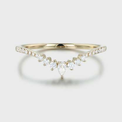 Vintage Moissanite Curved Wedding Band Yellow gold Diamond Wedding band unique wedding band stacking Matching promise ring Anniversary gift