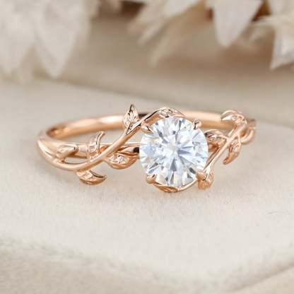 Vintage Moissanite engagement ring leaf flower ring Moissanite ring rose gold ring art deco promise ring prong set unique anniversary ring
