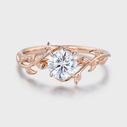 Vintage Moissanite engagement ring leaf flower ring Moissanite ring rose gold ring art deco promise ring prong set unique anniversary ring