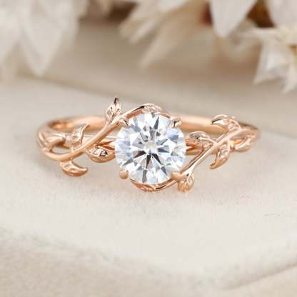 Vintage Moissanite engagement ring leaf flower ring Moissanite ring rose gold ring art deco promise ring prong set unique anniversary ring