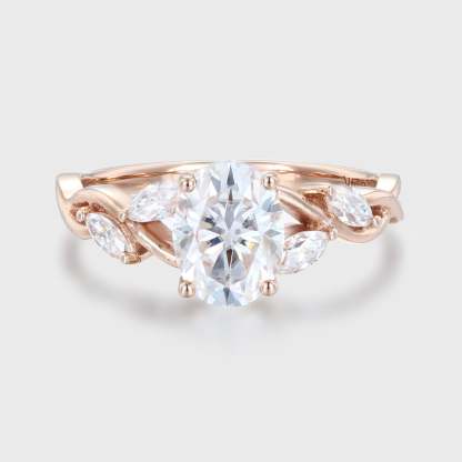 1.5CT Oval Moissanite Engagement Ring Marquise Cluster In 14K Rose gold