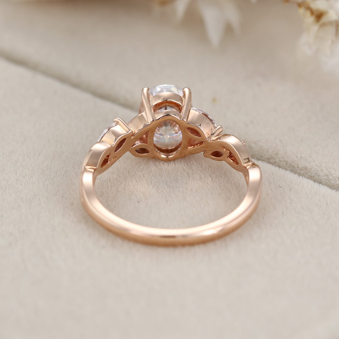 1.5 Carat Oval Moissanite Engagement Ring Marquise Cluster In 14K Rose Gold