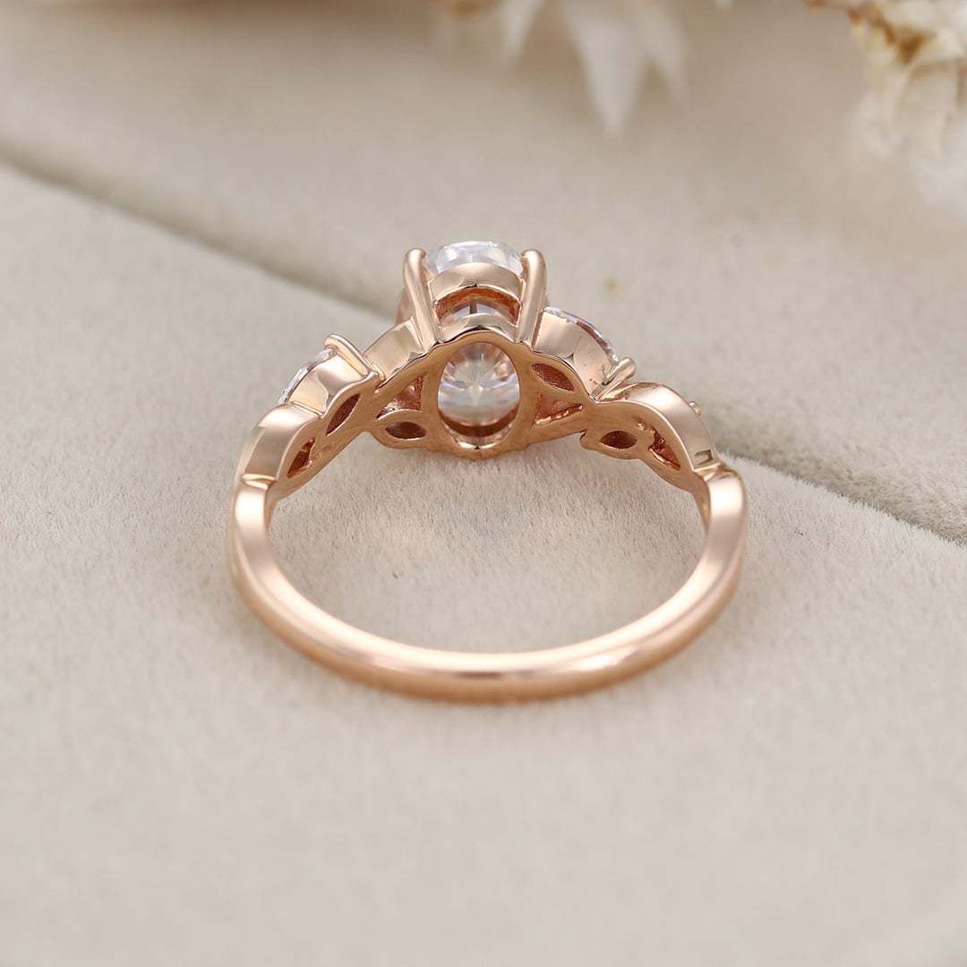 1.5 Carat Oval Moissanite Engagement Ring Marquise Cluster In 14K Rose Gold