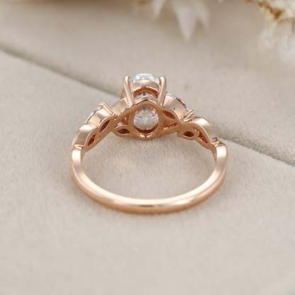 1.5 Carat Oval Moissanite Engagement Ring Marquise Cluster In 14K Rose Gold