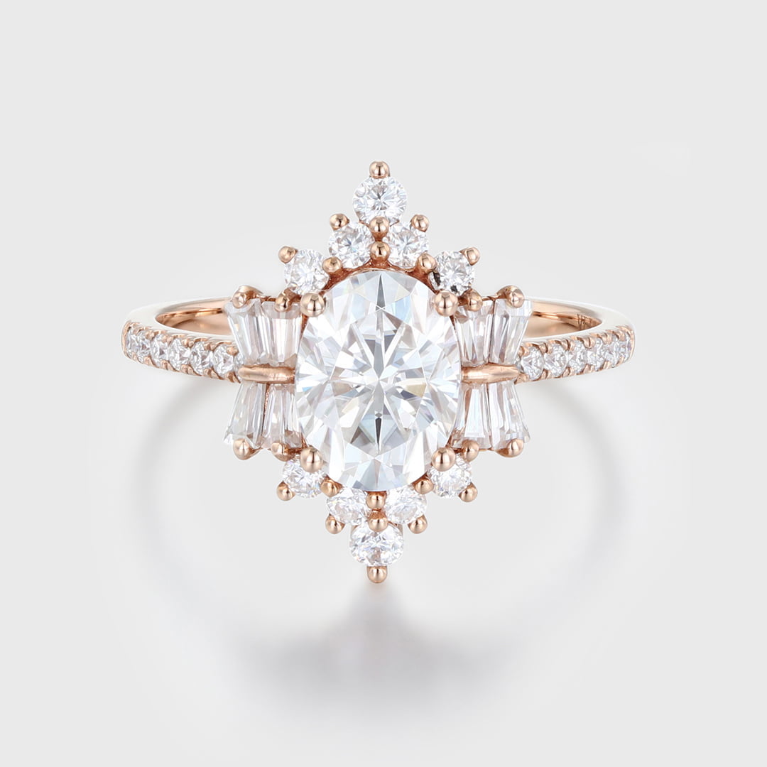 Vintage Luxury Art Deco 1.5 DEW Oval Moissanite Engagement Ring In14k Rose Gold