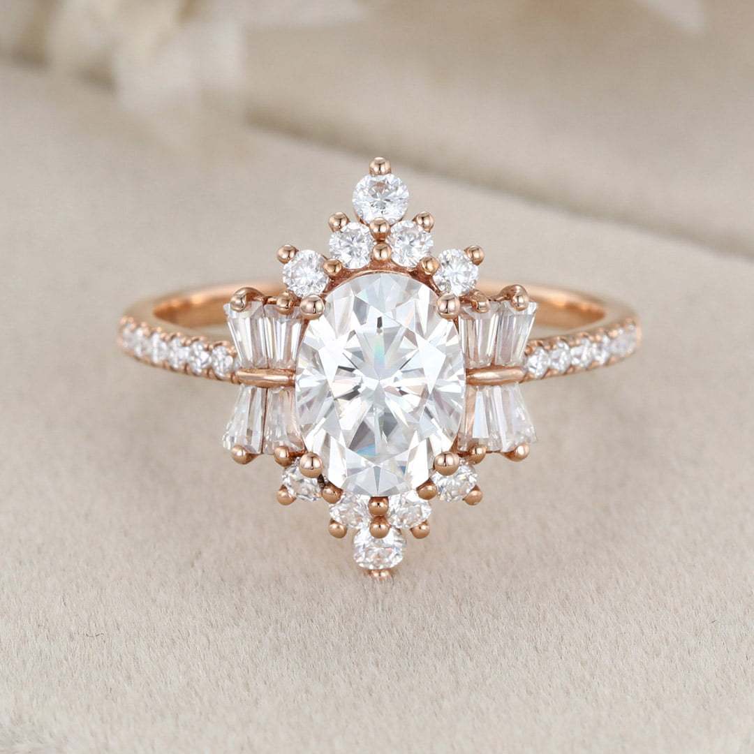 Vintage Luxury Art Deco Oval Moissanite Engagement Ring in 14K Black Gold – Elegant Bridal Jewelry for Women