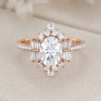 Vintage Luxury Art Deco Oval Moissanite Engagement Ring in 14K Black Gold – Elegant Bridal Jewelry for Women