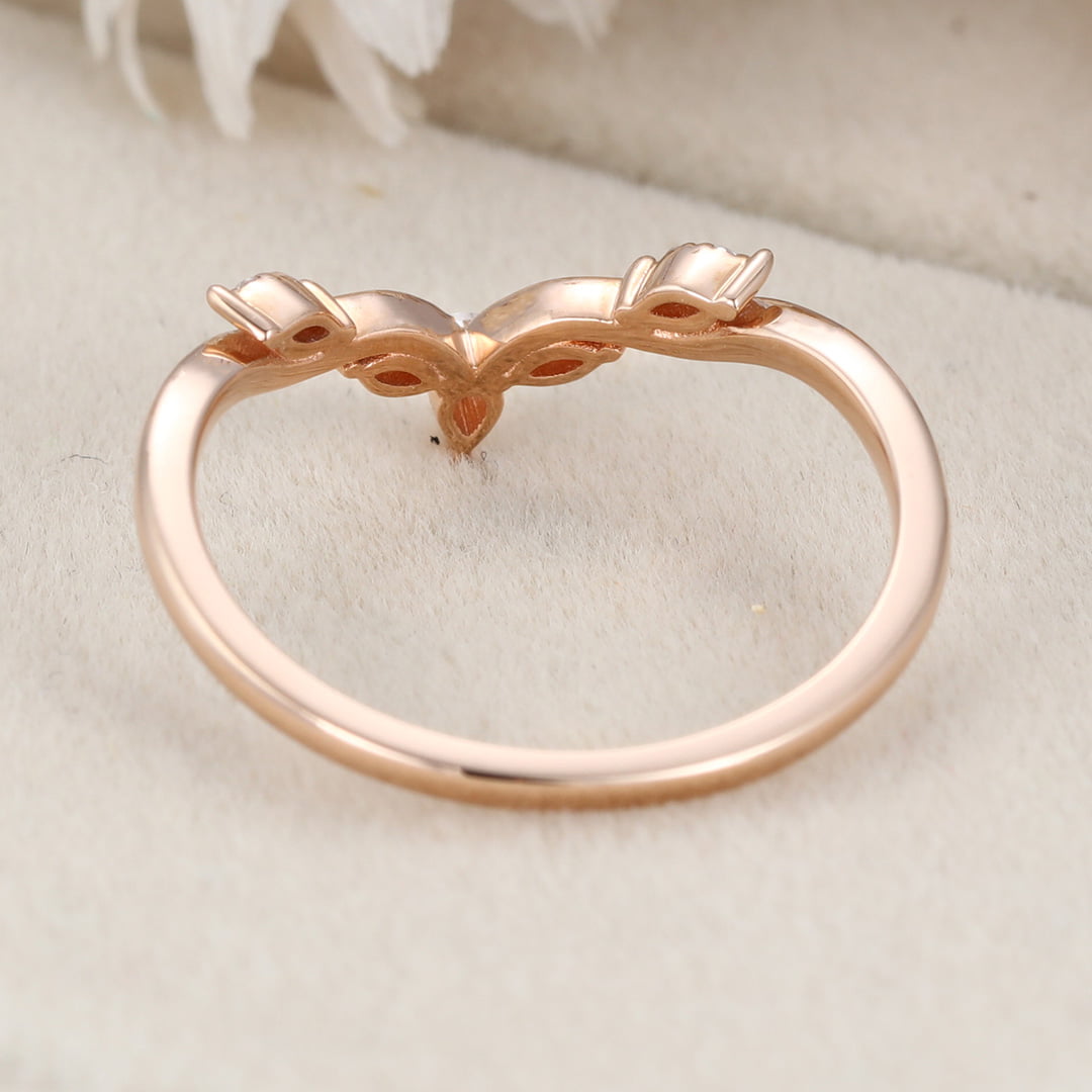 Vintage Pear cut moissanite wedding band, Unique rose gold Curved diamond wedding band women, stacking matching ring bridal Anniversary gift