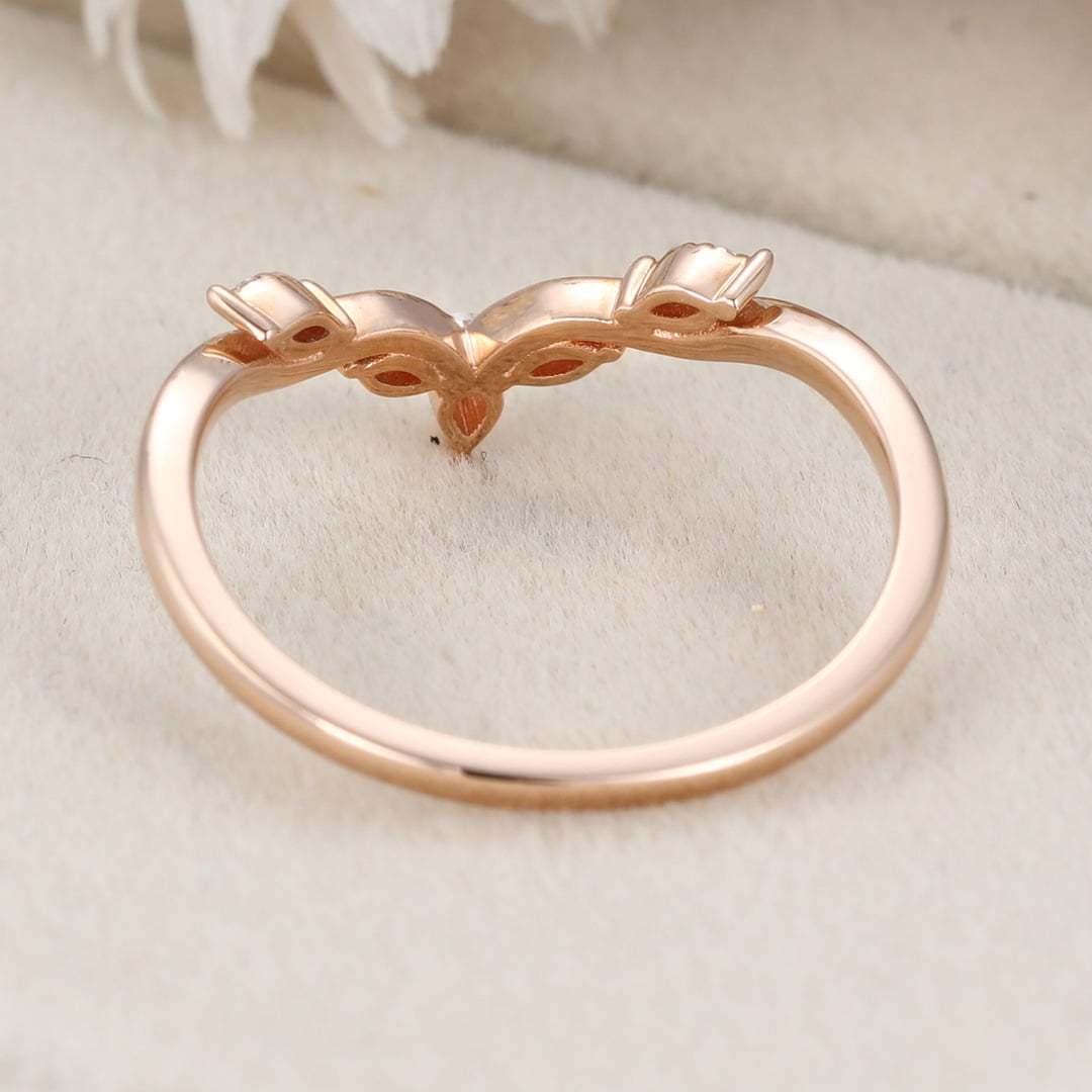 Vintage Pear cut moissanite wedding band, Unique rose gold Curved diamond wedding band women, stacking matching ring bridal Anniversary gift