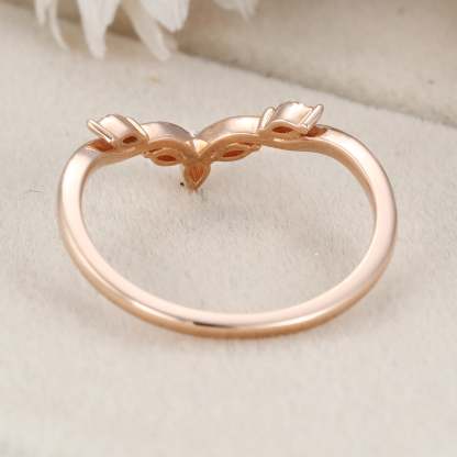 Vintage Pear cut moissanite wedding band, Unique rose gold Curved diamond wedding band women, stacking matching ring bridal Anniversary gift