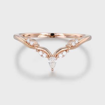 Vintage Pear cut moissanite wedding band, Unique rose gold Curved diamond wedding band women, stacking matching ring bridal Anniversary gift