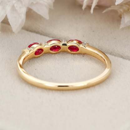 Vintage Ruby Wedding Band Oval cut yellow gold retro wedding ring Unique Stacking ring matching band Art Deco Anniversary band gift