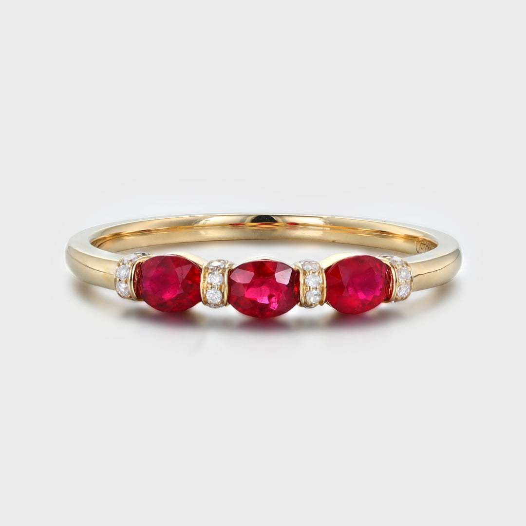 Vintage Ruby Wedding Band Oval cut yellow gold retro wedding ring Unique Stacking ring matching band Art Deco Anniversary band gift