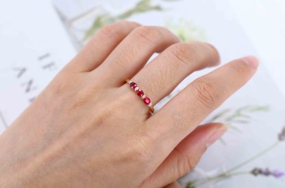 Vintage Ruby Wedding Band Oval cut yellow gold retro wedding ring Unique Stacking ring matching band Art Deco Anniversary band gift