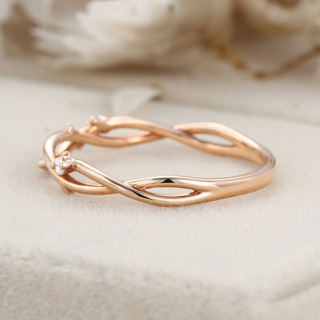 Vintage diamond wedding band twist wedding ring Unique rose gold wedding band bridal ring art deco ring promise ring Bridal anniversary gift
