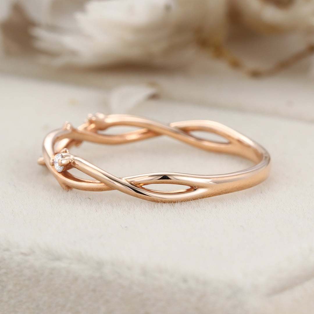 Vintage diamond wedding band twist wedding ring Unique rose gold wedding band bridal ring art deco ring promise ring Bridal anniversary gift
