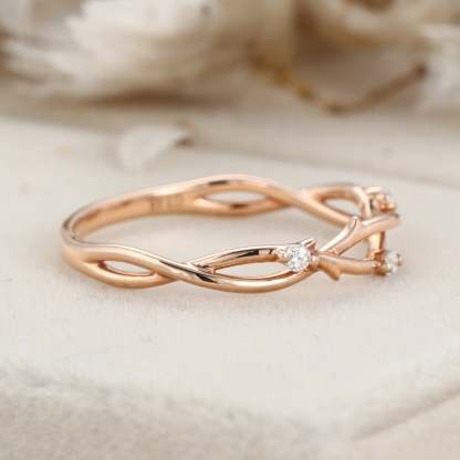 Vintage diamond wedding band twist wedding ring Unique rose gold wedding band bridal ring art deco ring promise ring Bridal anniversary gift