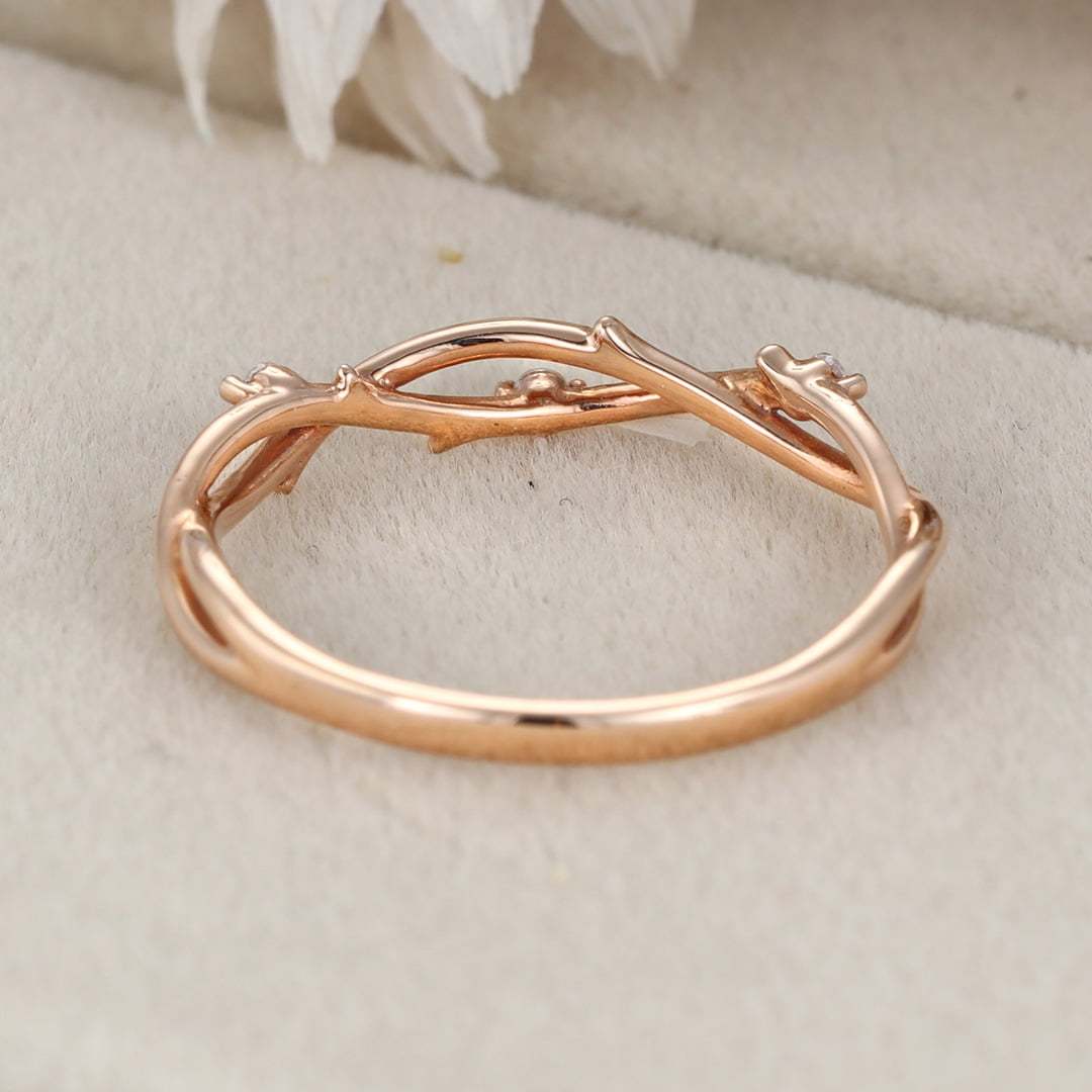 Vintage diamond wedding band twist wedding ring Unique rose gold wedding band bridal ring art deco ring promise ring Bridal anniversary gift