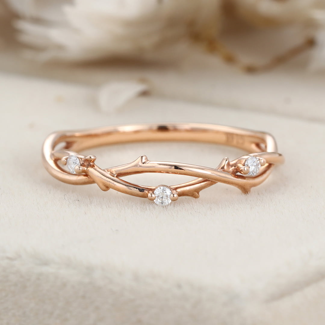 Vintage diamond wedding band twist wedding ring Unique rose gold wedding band bridal ring art deco ring promise ring Bridal anniversary gift