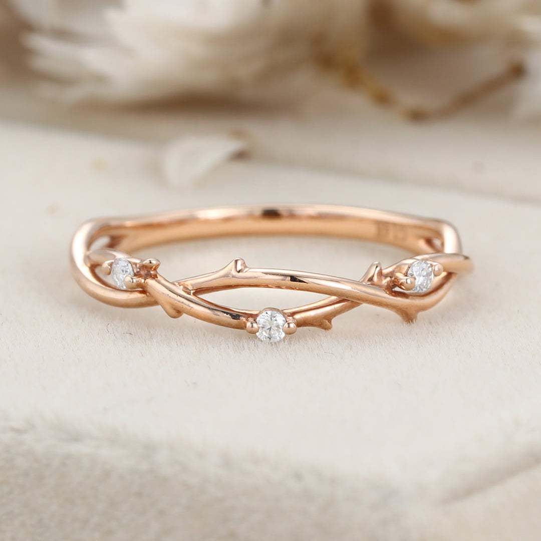 Vintage diamond wedding band twist wedding ring Unique rose gold wedding band bridal ring art deco ring promise ring Bridal anniversary gift