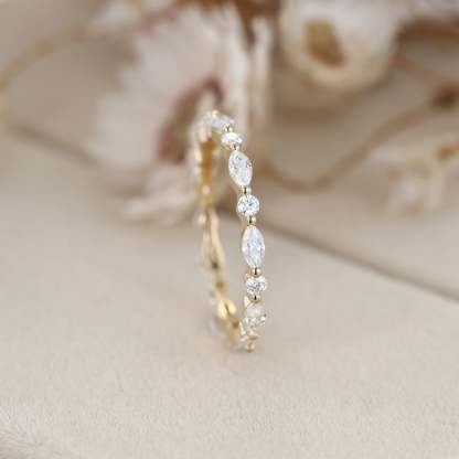 Wedding ring band women Moissanite wedding ring Yellow gold Marquise cut Diamond stacking matching Unique Full eternity Bridal Promise gift